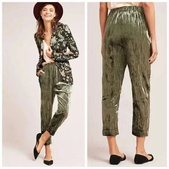 Anthropologie Pants - Anthropologie Ett:Twa Kinley Cropped Velvet Pants Moss Green Women’s Size S NEW
